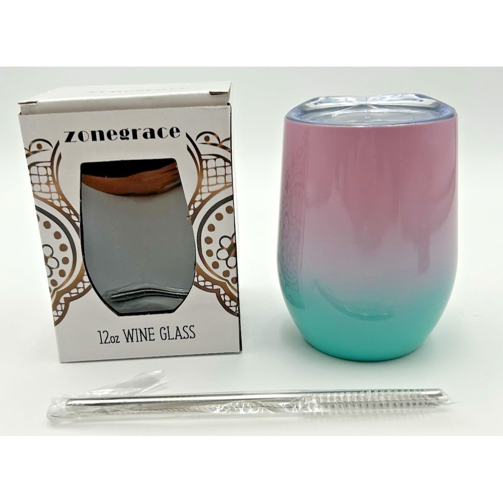 Stainless Steel Stemless Wine Tumbler 12oz Double Wall Vacuum Insulated Pink